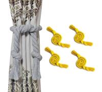 Embrasses de Rideaux en Corde de Coton épais, tissées à la Main, Couleur Unie Simple, Jaune, 4 pièces