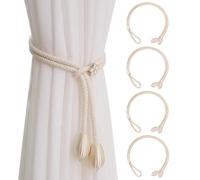 Embrasses Rideau 4Pcs Coton Attache Rideau 100CM Réglables Embrasse pour Rideaux Boucle de Fleur Embrase de Rideaux Bohème Rideauxs Sangles pour Maison Chambre Bureau Bouquet, Beige (Flower)