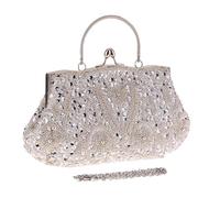 Embrayage perlé - Sac de soirée, sac à bandoulière, sac à main pour femme, pochette ornée de perles de grande capacité | Design luxueux pour mariage, rendez-vous, complément parfait, rétro, Argent