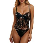 Embroidered Floral Bustier Bodysuit Shapewear avec Corset à Armatures, contrôle du Buste et Taille affinée pour Une Silhouette brodée