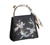 Embroidered Handbag Banquet Clutch Silk Scarf Small Square Bag(Black)
