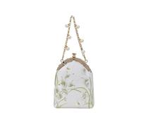 Embroidered Handbag Vintage Banquet Clutch, Pearl Handle Small Square Bag