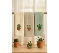 Embroidered Kitchen Towel Cactus Design Dish Drying Cloth 40 x 60 cm Cotton Tea Towel