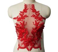 Embroidered Lace Applique Sewing Flower Fabric Collar Patch for Wedding Party Gown Bridal Dress Clothes DIY Crafts pour Vêtements(Red)
