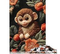 Embroidered Monkey with Flowers Puzzle 1000 Pièces Cadeau Unique Jeu Éducatif Défi Jouet À De Qualité Supérieure Peinture Art pour Adultes Enfants 1000pcs (40x28cm)