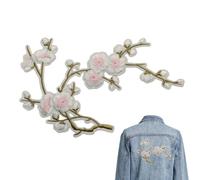 Embroidered plum flower iron on patches for clothing repair