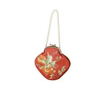Embroidered Small Square Handbag Vintage Banquet Clutch Tote Bag With Handles(Orange)