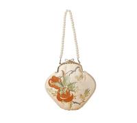 Embroidered Small Square Handbag Vintage Banquet Clutch Tote Bag With Handles(Orange and White)