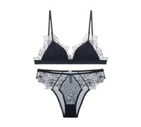 Embroidery Mesh Red Lace Back Bra Without Triangle Cup Big Chest Small Underwear Set(Red,S)(Black,XL)