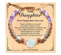 Embtrem Bracelets tressés à breloques « To My Daughter Forever » - Cadeau pour fille de la part de maman - Bijoux inspirants pour femmes, Large, Pierre, Pas de gemme