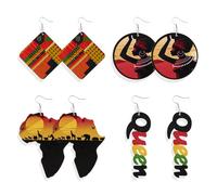 Embtrem Lot de 4 paires de boucles d'oreilles africaines pour femme noire - Boucles d'oreilles pendantes - Motif carte de l'Afrique - Accessoires pour le mois de l'histoire des Noirs (B)