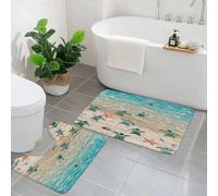 EMCLKS 2 Tapis de Bain Antidérapant,Tapis Salle de Bain Super Absorbant,Tapis de Douche Super Doux,Tortues et étoiles de mer,Ensemble Tapis de Bain