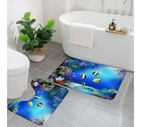 EMCLKS 2 Tapis de Bain Antidérapant,Tapis Salle de Bain Super Absorbant,Tapis de Douche Super Doux,Vie Marine Tropicale sous-Marine avec des Poissons colorés,Ensemble Tapis de Bain