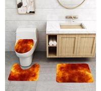 EMCLKS 3 Tapis de Bain Antidérapant,Tapis Salle de Bain Super Absorbant,Tapis de Douche Super Doux,Fond Abstrait en marbre Noir et Rouge Orange foncé,Ensemble Tapis de Bain