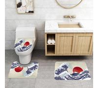 EMCLKS 3 Tapis de Bain Antidérapant,Tapis Salle de Bain Super Absorbant,Tapis de Douche Super Doux,Une Ancienne Grande Vague Japonaise,Ensemble Tapis de Bain