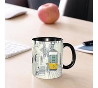 EMCLKS Mug en céramique, 330ml, tasse à thé, tasse cafe, tasse drole, cadeau drole, cadeau homme, mug cafe, Rue dessinée à la va-vite, rue calme de Lisbonne avec un tramway jaune et des maisons d
