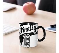 EMCLKS Mug en céramique, 330ml, tasse à thé, tasse cafe, tasse drole, cadeau drole, cadeau homme, mug cafe, Décoration pour un 18e anniversaire, citation sur le basket-ball « Enfin dix-huit ans !