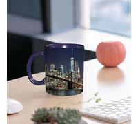 EMCLKS Mug en céramique, 330ml, tasse à thé, tasse cafe, tasse drole, cadeau drole, cadeau homme, mug cafe, Pont de Brooklyn à New York avec la silhouette de Manhattan au crépuscule