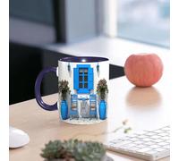 EMCLKS Mug en céramique, 330ml, tasse à thé, tasse cafe, tasse drole, cadeau drole, cadeau homme, mug cafe, Décoration de voyage, motif grec traditionnel, tableau de fenêtre avec fleurs d'été, bl