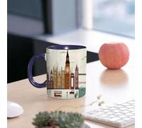 EMCLKS Mug en céramique, 330ml, tasse à thé, tasse cafe, tasse drole, cadeau drole, cadeau homme, mug cafe, Collage rétro, monuments et scènes de rue nniques