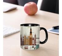 EMCLKS Mug en céramique, 330ml, tasse à thé, tasse cafe, tasse drole, cadeau drole, cadeau homme, mug cafe, Collage rétro, monuments et scènes de rue nniques
