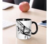 EMCLKS Mug en céramique, 330ml, tasse à thé, tasse cafe, tasse drole, cadeau drole, cadeau homme, mug cafe, Décoration vintage sur le thème des avions, dessin esquissé d'un monoplan, doux et conf