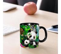 EMCLKS Mug en céramique, 330ml, tasse à thé, tasse cafe, tasse drole, cadeau drole, cadeau homme, mug cafe, Une maman panda et son bébé panda se câlinent et mangent du bambou le matin dans un zoo