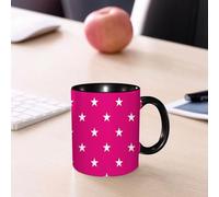 EMCLKS Mug en céramique, 330ml, tasse à thé, tasse cafe, tasse drole, cadeau drole, cadeau homme, mug cafe, Motif rose fuchsia symétrique à étoiles blanches. Motif girly. Magnifique carreau rétro