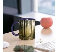 EMCLKS Mug en céramique, 330ml, tasse à thé, tasse cafe, tasse drole, cadeau drole, cadeau homme, mug cafe, Forêt de conifères d'automne par un matin brumeux.