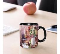 EMCLKS Mug en céramique, 330ml, tasse à thé, tasse cafe, tasse drole, cadeau drole, cadeau homme, mug cafe, Nature morte à l'aquarelle avec des fruits et une bouteille de vin