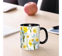 EMCLKS Mug en céramique, 330ml, tasse à thé, tasse cafe, tasse drole, cadeau drole, cadeau homme, mug cafe, Douce et belle image de jonquilles et de fleurs étoilées bleues