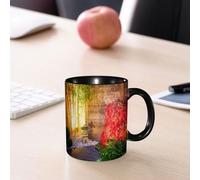 EMCLKS Mug en céramique, 330ml, tasse à thé, tasse cafe, tasse drole, cadeau drole, cadeau homme, mug cafe, Lanterne japonaise en pierre et érable rouge dans un jardin d'automne, bambous.