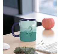 EMCLKS Mug en céramique, 330ml, tasse à thé, tasse cafe, tasse drole, cadeau drole, cadeau homme, mug cafe, Décoration jurassique, illustration d'un paysage aquatique avec le monstre du Loch Ness