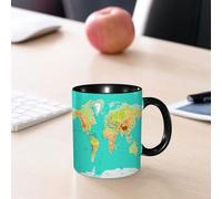 EMCLKS Mug en céramique, 330ml, tasse à thé, tasse cafe, tasse drole, cadeau drole, cadeau homme, mug cafe, Carte, carte du monde, géographie, continents et pays
