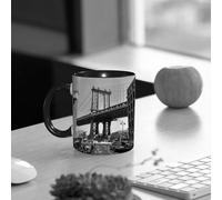 EMCLKS Mug en céramique, 330ml, tasse à thé, tasse cafe, tasse drole, cadeau drole, cadeau homme, mug cafe, Paysage, Brooklyn, New York, États-Unis. Bridge Street, monument emblématique, avec voi