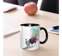 EMCLKS Mug en céramique, 330ml, tasse à thé, tasse cafe, tasse drole, cadeau drole, cadeau homme, mug cafe, Piano, illusion d'art à l'aquarelle d'une fille au piano