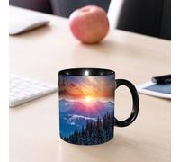 EMCLKS Mug en céramique, 330ml, tasse à thé, tasse cafe, tasse drole, cadeau drole, cadeau homme, mug cafe, Hiver, coucher de soleil sur les montagnes avec des lumières vaporeuses et une aube mag