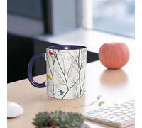 EMCLKS Mug en céramique, 330ml, tasse à thé, tasse cafe, tasse drole, cadeau drole, cadeau homme, mug cafe, Motifs d'oiseaux simples avec des feuilles stylisées dans une palette de couleurs douce