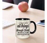 EMCLKS Mug en céramique, 330ml, tasse à thé, tasse cafe, tasse drole, cadeau drole, cadeau homme, mug cafe, Lettrage biblique. Art chrétien. Je peux tout faire grâce au Christ qui me fortifie. Ph