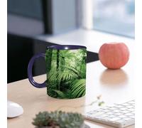 EMCLKS Mug en céramique, 330ml, tasse à thé, tasse cafe, tasse drole, cadeau drole, cadeau homme, mug cafe, Jungle tropicale luxuriante aux feuilles d'un vert dense, avec des fougères et des palm