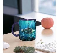 EMCLKS Mug en céramique, 330ml, tasse à thé, tasse cafe, tasse drole, cadeau drole, cadeau homme, mug cafe, Fantastique sous-marin en mer. Concept art.