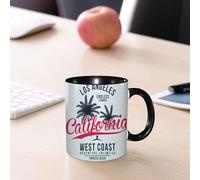 EMCLKS Mug en céramique, 330ml, tasse à thé, tasse cafe, tasse drole, cadeau drole, cadeau homme, mug cafe, Typographie de Los Angeles, Californie. Graphisme pour t-shirt avec palmiers tropicaux.