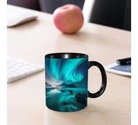 EMCLKS Mug en céramique, 330ml, tasse à thé, tasse cafe, tasse drole, cadeau drole, cadeau homme, mug cafe, Aurore boréale. Lumières du Nord dans les îles Lofoten, en Norvège. Ciel étoilé. Paysag