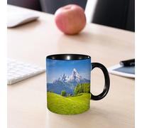 EMCLKS Mug en céramique, 330ml, tasse à thé, tasse cafe, tasse drole, cadeau drole, cadeau homme, mug cafe, Paysage naturel et pastoral des Alpes, avec prairies et fleurs typiques du nord de l'Al