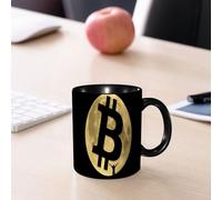 EMCLKS Mug en céramique, 330ml, tasse à thé, tasse cafe, tasse drole, cadeau drole, cadeau homme, mug cafe, La lune, le symbole du bitcoin et une silhouette humaine. Format vectoriel.