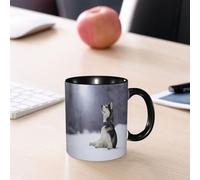 EMCLKS Mug en céramique, 330ml, tasse à thé, tasse cafe, tasse drole, cadeau drole, cadeau homme, mug cafe, Chien Husky de Sibérie allongé sur la neige Animaux Faune Loup de compagnie