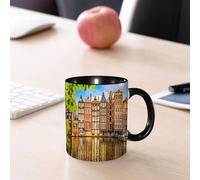 EMCLKS Mug en céramique, 330ml, tasse à thé, tasse cafe, tasse drole, cadeau drole, cadeau homme, mug cafe, Paysage urbain, vieux bâtiments à Amsterdam-Nord Ferry, ville culturelle des Pays-Bas a