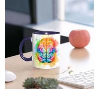EMCLKS Mug en céramique, 330ml, tasse à thé, tasse cafe, tasse drole, cadeau drole, cadeau homme, mug cafe, Aquarelle, cerveau humain vibrant et coloré, hémisphères cérébraux, neurologie, intelli