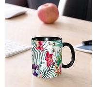 EMCLKS Mug en céramique, 330ml, tasse à thé, tasse cafe, tasse drole, cadeau drole, cadeau homme, mug cafe, Aquarelle de fleurs, orchidées sauvages tropicales avec feuilles de palmier, impression