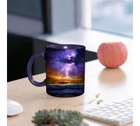 EMCLKS Mug en céramique, 330ml, tasse à thé, tasse cafe, tasse drole, cadeau drole, cadeau homme, mug cafe, Décoration lacustre, éclairs et orages impressionnants sur la mer, horizon des vagues,